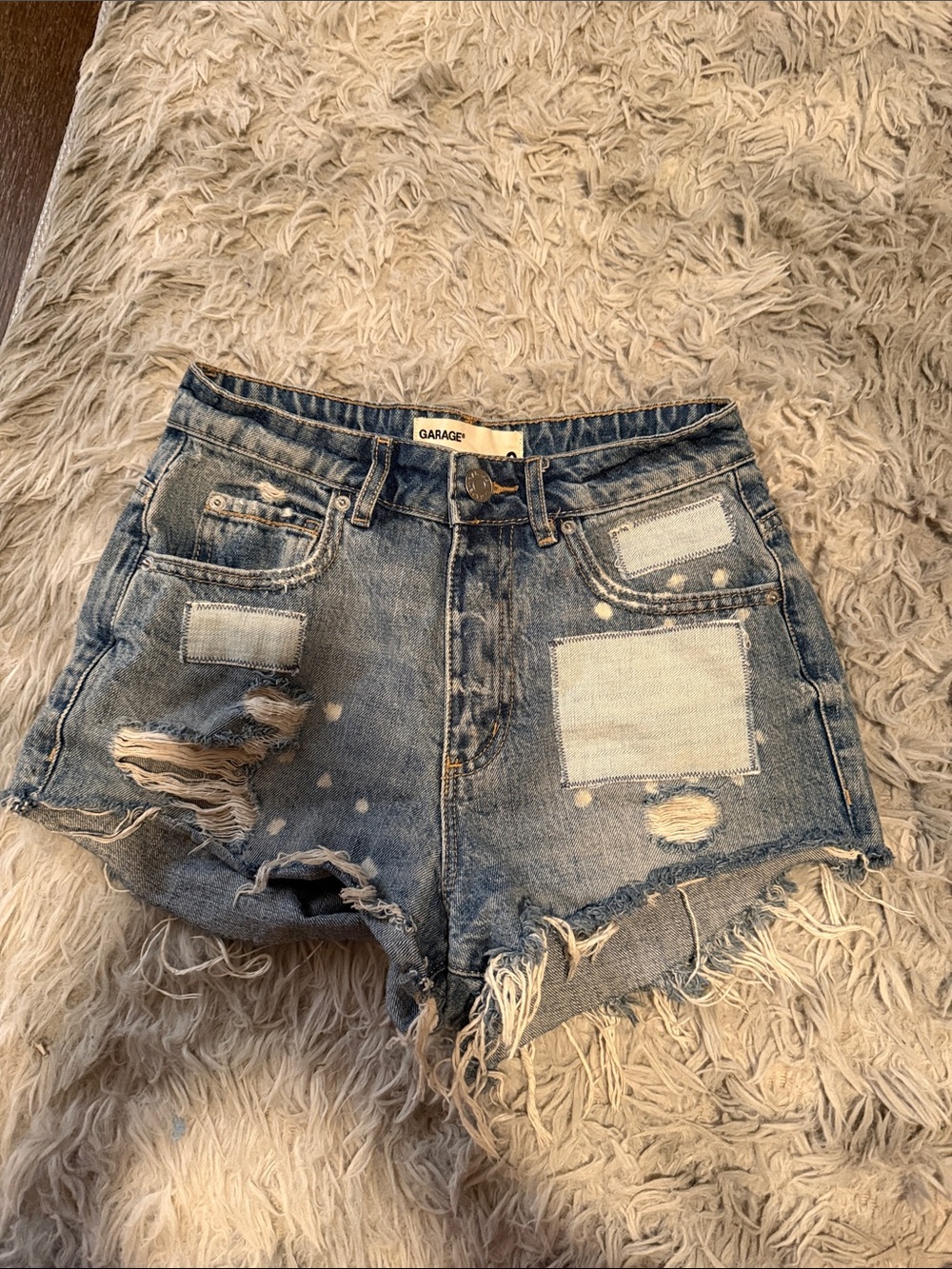 Garage Patchwork Distressed Jean Shorts in Blue Size 0 Festival Style